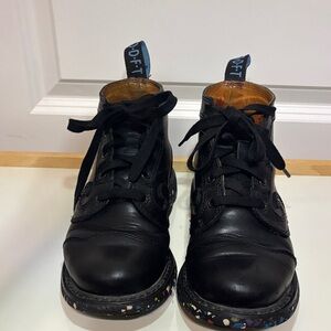 John Fluevog 7th Heaven Derby Swirl 5 eye Black Combat Boots with Speckled Sole